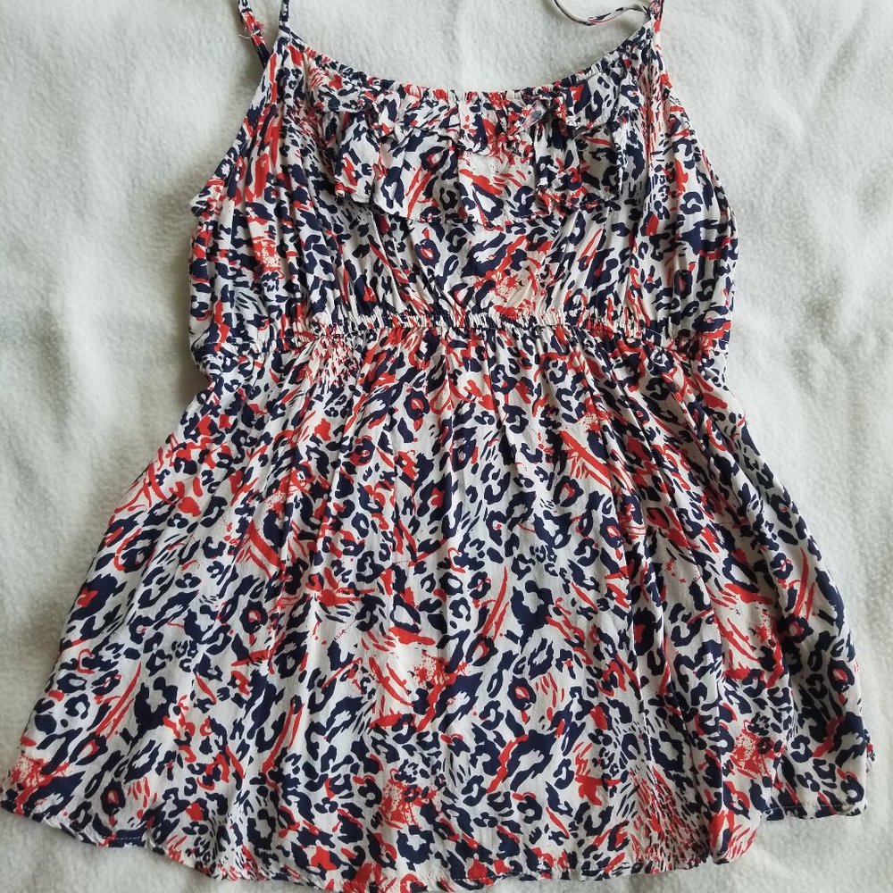 Vintage Forever 21 Navy/Orange Cheetah Print Babydoll Cami Tank S